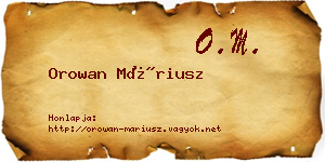 Orowan Máriusz névjegykártya